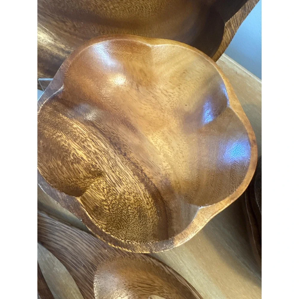 Vintage Monkey Pod 9 pc Salad Bowl Set -6 Bowls,2 Serving Pieces & Large Bowl